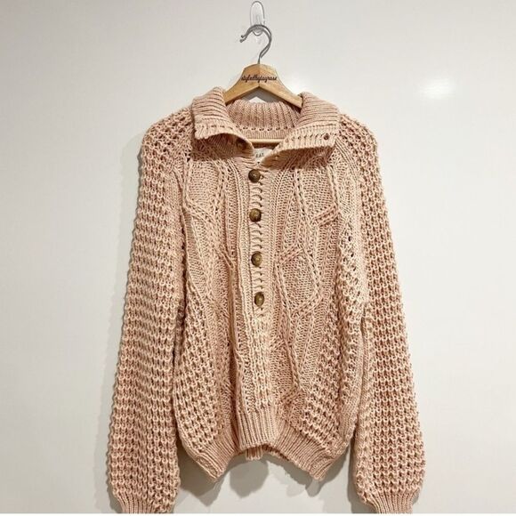 The Great. The Cozy Cable Pullover Sweater in Pale Blush Size Large Wool Blend - Picture 8 of 14
